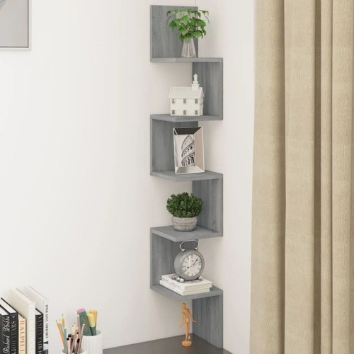 Estante de esquina de pared moderno montado en la pared unidad de estante de almacenamiento madera de ingeniería vidaXL - Imagen 31 de 43