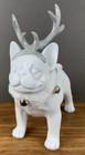 New ListingWhite French Bulldog Christmas Holiday Dog Statue with Bells, Reindeer Antlers