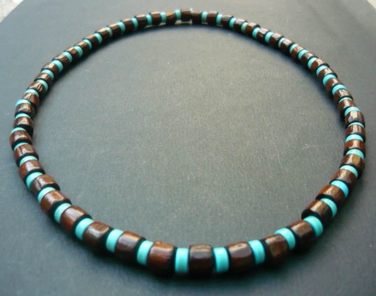 Collier Homme Perles Howlite Turquoise - Longueur 47 Cm - Fait Main Neuf
