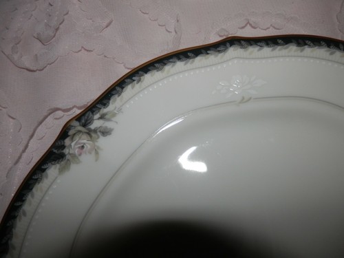 Noritake China Edwardian Rose Bread Plate Ivory Pink Rose Black & Gold band NEW - Picture 3 of 7