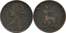 Great Britain Farthing 1865 Victoria, 1837-1901 2.7g Original Coin #CC167