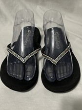 Skechers Meditation Yoga Foam Jeweled Flip Flop Black Sandals Women's 7
