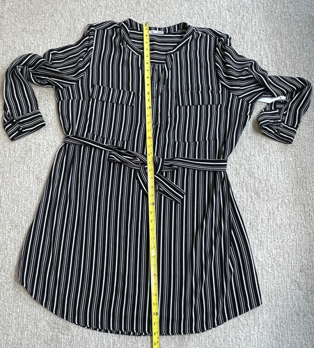 Dex Womens Dress 2X Black White Striped Long Sleeve Tunic With Belt And Slip NEW - Picture 18 of 22