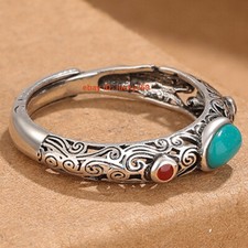 Fashion Retro China Silver Plated Inlay Gemstone Lucky Ring Size Adjustable