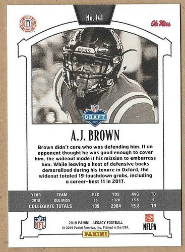2019 Legacy AJ A.J. Brown RC Philadelphia Eagles Ole Miss  - Picture 2 of 2