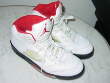 2012 Nike Air Jordan Retro 5 "Fire Red 2013" White Basketball Shoes! Size 10.5