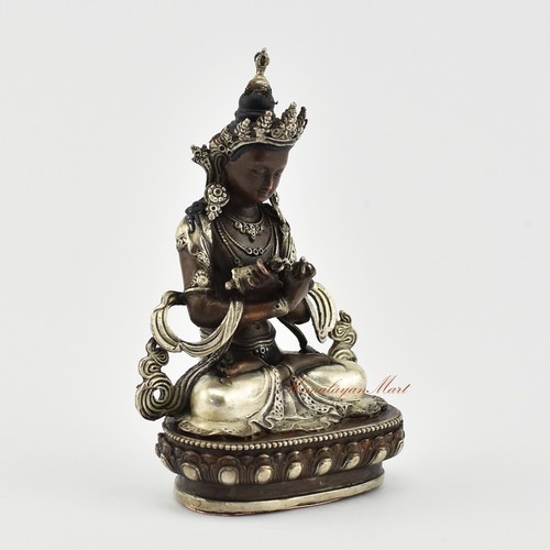 Tibetan Vajradhara Buddha Silver Plated Copper Statue in Oxidation Finish Nepal - Picture 2 of 4