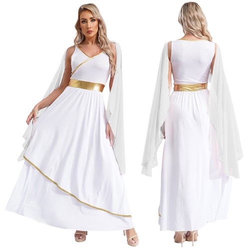 Damen Kostüm Ärmellos Robe Karneval Kleid Bühnenauftritt Toga Ägyptische Maxi - Bild 13 von 43