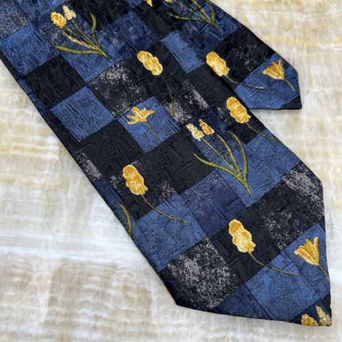 Corbata de seda Ermenegildo Zegna azul motivo floral geométrico hecha a mano Italia - Imagen 2 de 8