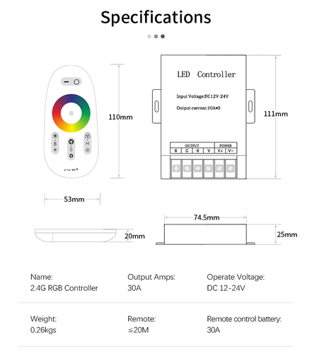 RGB/W LED Strip Light Remote Controller 2.4GHz RF Wireless Touch Screen DC12/24V - Picture 43 of 45