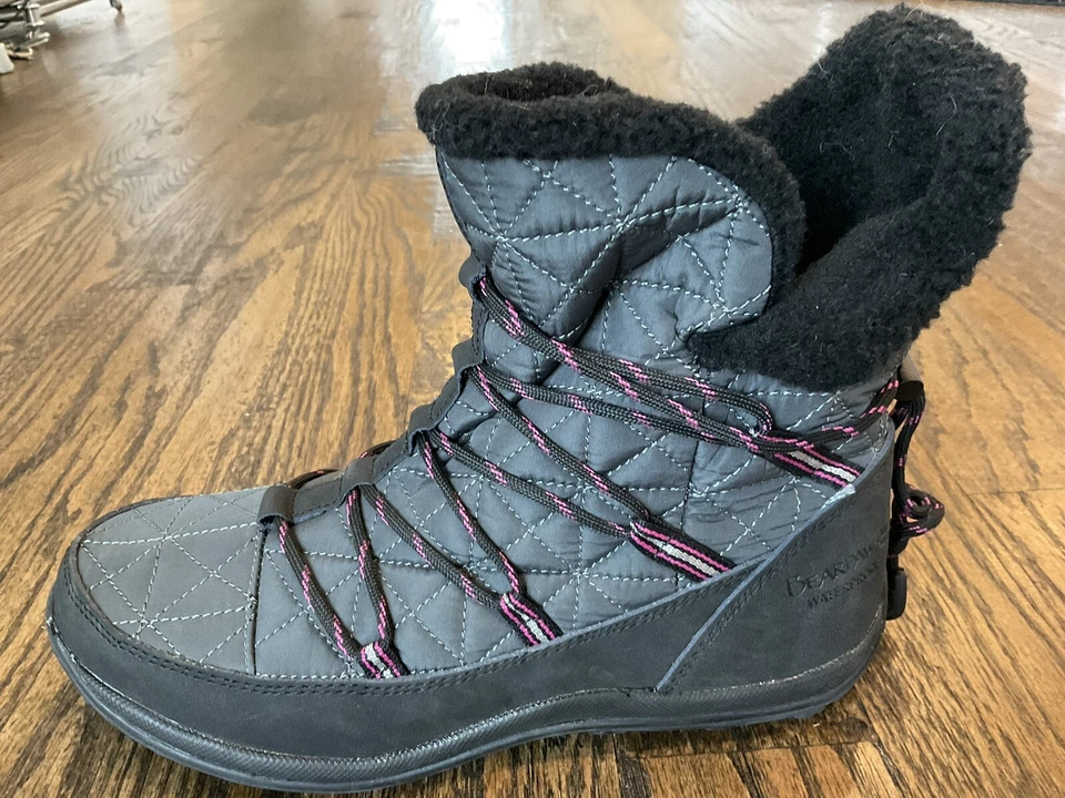 Bearpaw Celine Gray/Pink Water Proof Lace Up Boots Wool Lined Women's US Size 9 - Image 3 of 4