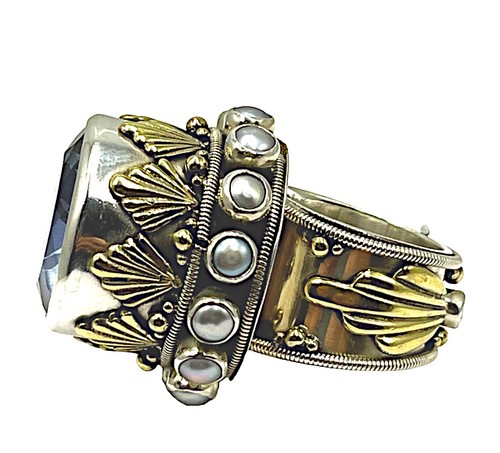 MARS VALENTINE ECHO OF THE DREAMER VERMEIL STERLING ART DECO FAN STATEMENT RING - Picture 9 of 11