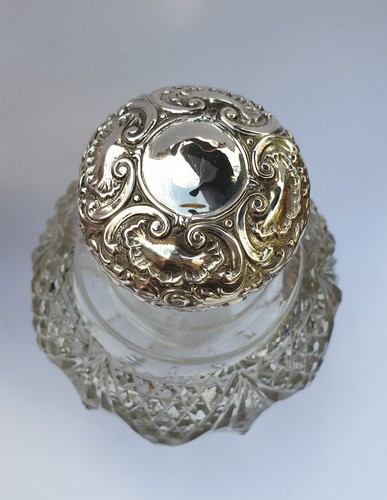 SCHWERER ANTIKER DUFTFLAKON AUS SILBER GESCHLIFFENEM GLAS gepunzt um 1900 - Bild 8 von 10