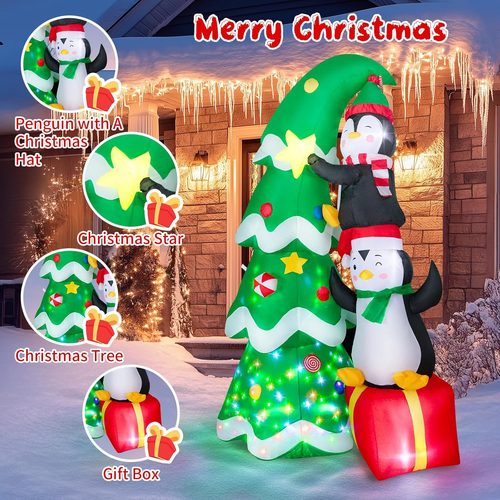 7FT Inflatable Christmas Tree Outdoor Decorations Blow up Penguins & Gift Box - Picture 7 of 12