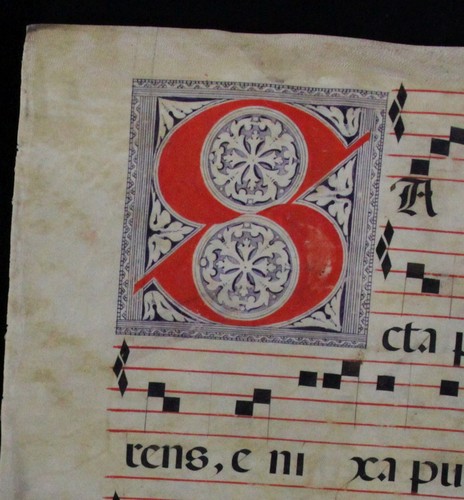 2x antique 15th C illuminated vellum Manuscript, Gregorian Chant Choral Music - Picture 7 of 16