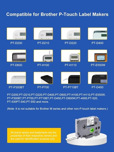 Cinta para hacer etiquetas TZ-231 TZe-231 PT-D210 para Brother P-Touch 12 mm blanca 1/2" 5PK - Imagen 2 de 9