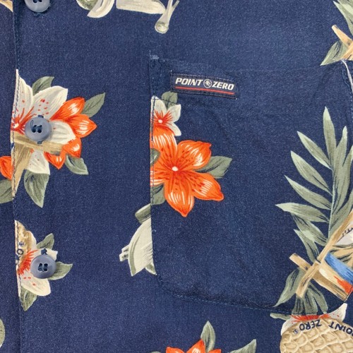 Vintage Point Zero Hawaiian Shirt Men S Small Navy Blue Tropical Button Up Rayon - Picture 4 of 9