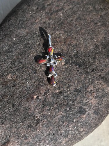 925 STERLING SILBER INLAY OPAL KREUZ ANHÄNGER SCHNELLER KOSTENLOSER VERSAND!! - Bild 10 von 20