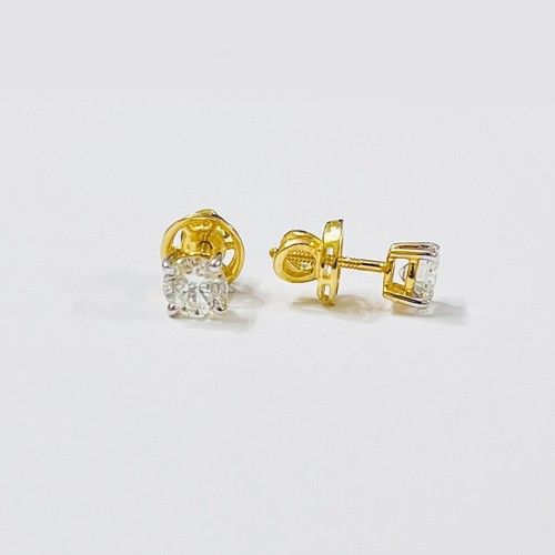 1CT Blanco Tratados Diamante Tachuelas en Amarillo Chapado Oro VVS1 Certificado - Imagen 2 de 5