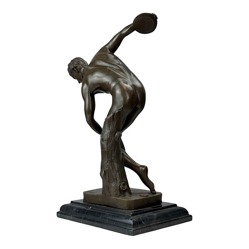 Discobolus Discus Thrower of Myron Real Bronze Sculpture on Marble Base 14.96 in - Picture 5 of 9