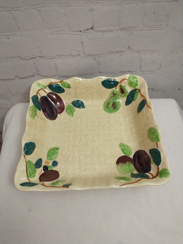 VTG Staffordshire Shorter & Sons Majolica Square Pear Black Plum Fruit Bowl 9" - Picture 2 of 7