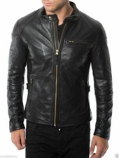 Men's Leather Jacket 100 Real New Lambskin Black Leather Biker Jacket-21
