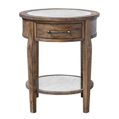 Clic Round Light Wood Accent Table Drawer Mirrored Clic Round Light Wood Accent Table