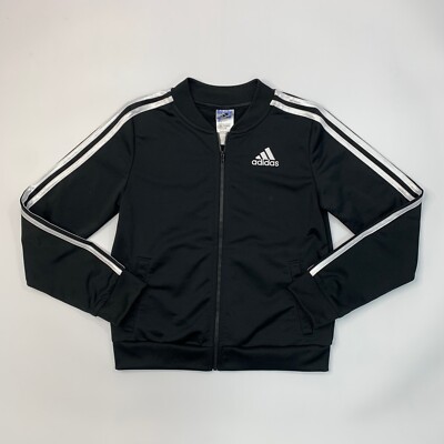 Adidas Jacket Girls Youth XL Extra Large Black Full Zip Stripe