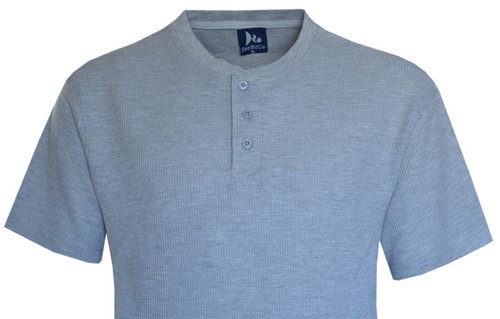 Herren Henley T-Shirt schlicht Großvaterausschnitt Waffelstrick lässig dünnes Oberteil von Beebizco - Bild 2 von 12