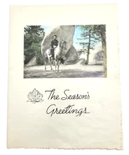 Cowboy and Horse Color Portrait The Seasons Greetings 1950s Christmas Card
