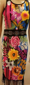 Womens-Floral-Dress-Size-XL-NWT-Sequined-waist-with-fringe-bottom-3