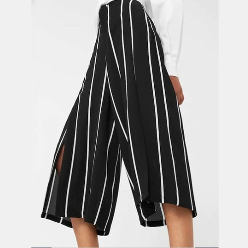 Pantaloni culotte a vita alta Mango neri a strisce taglia 38 | eBay