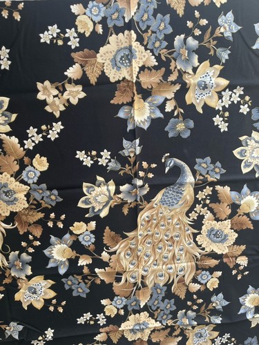 Timeless Treasures Plume Fabric 44” Wide Large Peacock Bird Flowers on Black - Picture 3 of 3