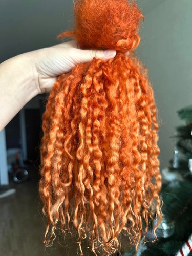 Luxury Long Mohair 10-12" – Hand-Dyed Carrot Teeswater Fleece for BJD, Reborn - Picture 4 of 11