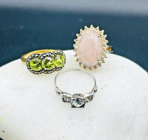 Anillos vintage tono oro y plata y circonita esterlina cuarzo cristal anillos mediados de siglo - Imagen 2 de 21