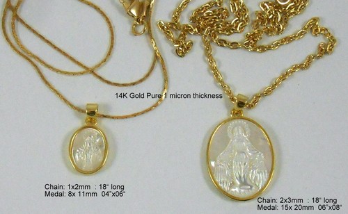 Natural Mother of Pearl Mary Miraculous Necklace Christian Confirmation Gift  - Picture 6 of 21