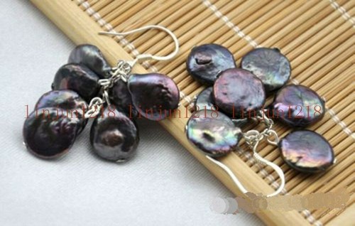 Orecchino Gancio Naturale 11-13 mm Nero Moneta Acqua Dolce Perla Argento 925 AAA - Foto 6 di 12