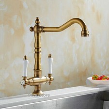 Solid Brass Kitchen Sink Mixer Tap Swivel Spout Ceramic Two Handles Basin Faucet