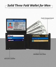 Minimalist Mens Slim Wallet with Flap and 2 money pockets - Genuine Leather- NEW