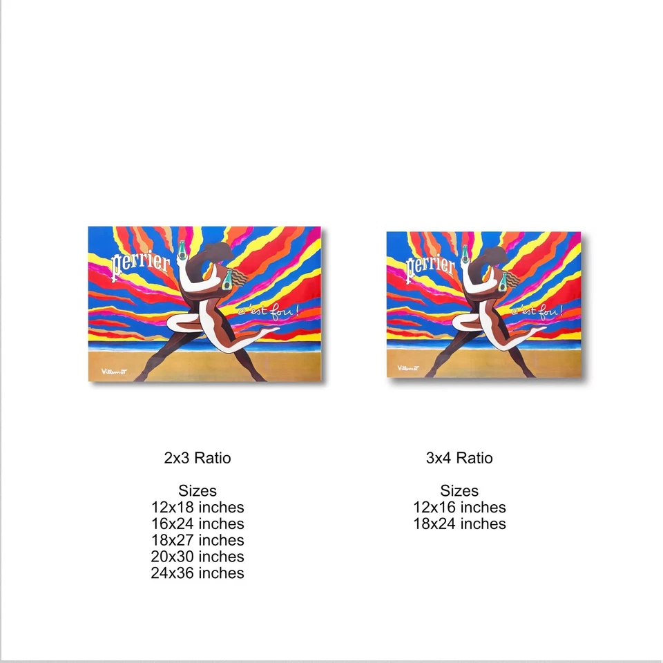 Póster de bebida vintage, pareja bailando Perrier por Bernard Villemot, 1980 Foto 4 de 4