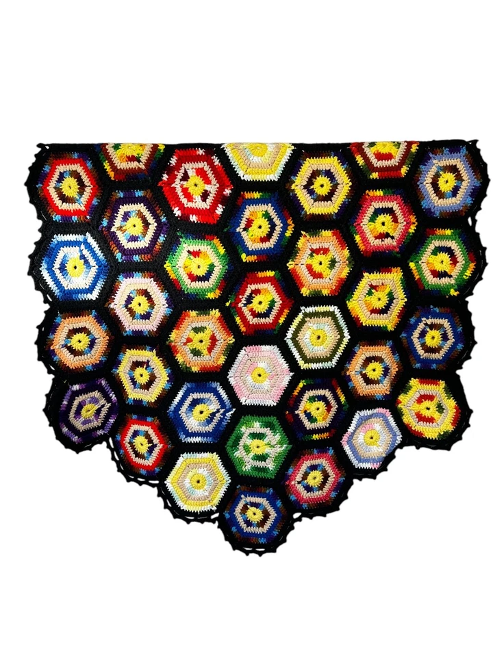 Vtg Hand Made Knit Throw Blanket 33 x 64 Crochet Granny Afghan Cottagecore Decor - Image 3 of 4