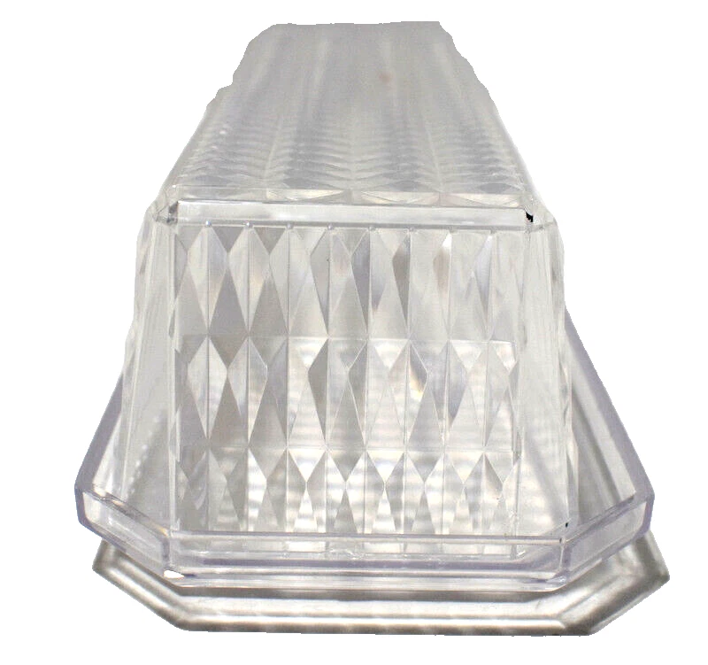 Plato de mantequilla vintage flecha 202 plástico transparente con tapa patrón de diamante geométrico Foto 4 de 4