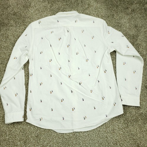J.Crew Button Shirt Men Large Ivory OXFORD SLIM Segelboot Allover 100% Baumwolle - Bild 13 von 19