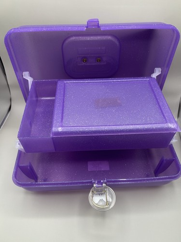 Vintage 90er Caboodles lila Glitzer Kosmetikkoffer 5622 Spiegel Schmetterling Verschluss - Bild 4 von 14