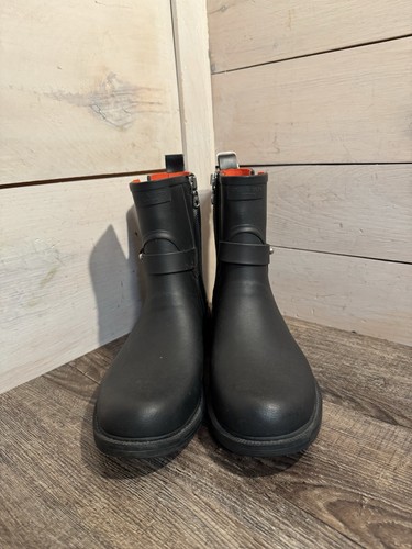 Rag & Bone Moto Rubber Rain Boots Black Red Lining Size 39/ 9 Zipper Casual - Picture 3 of 12