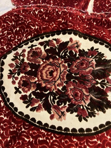 Antique Victorian Red And Floral velvet Fabric Remnants - Picture 2 of 9