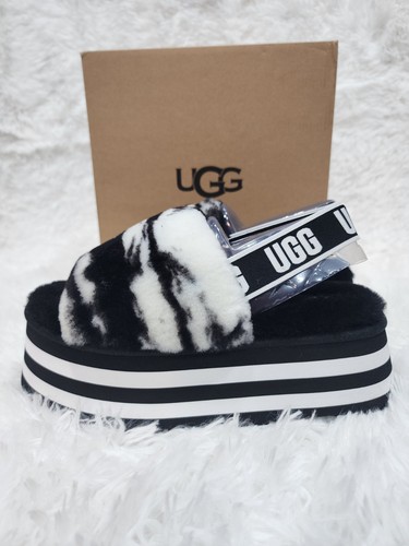 UGG Disco Marble Slide Platform Fluff Sandals -White Sheepskin -Women’s US 10 - Picture 3 of 5