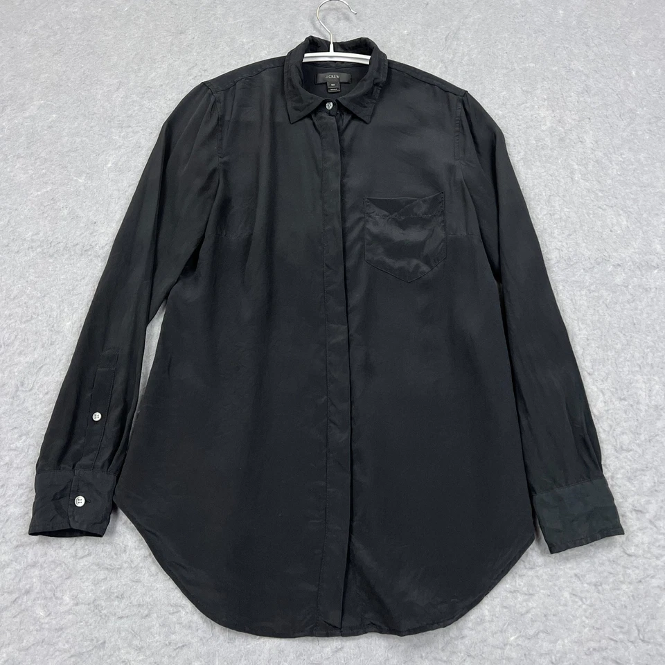 J. Blusa fluida Crew Top para mujer 00 negra 100 % seda camisa con botones bolsillo frontal Foto 2 de 4