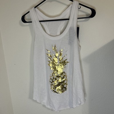 CHASER Women's White Tank Racerback With Gold Designed Pineapple SZ M $64
