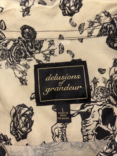 Delusions of Grandeur Button Shirt Grateful Dead Skull Roses Rayon Men’s Size L - Picture 3 of 11